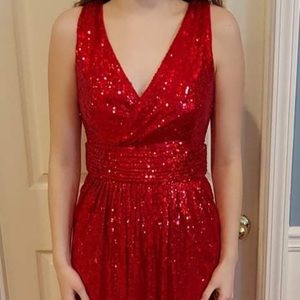 Red sequined formal gown, size 8 for $40.